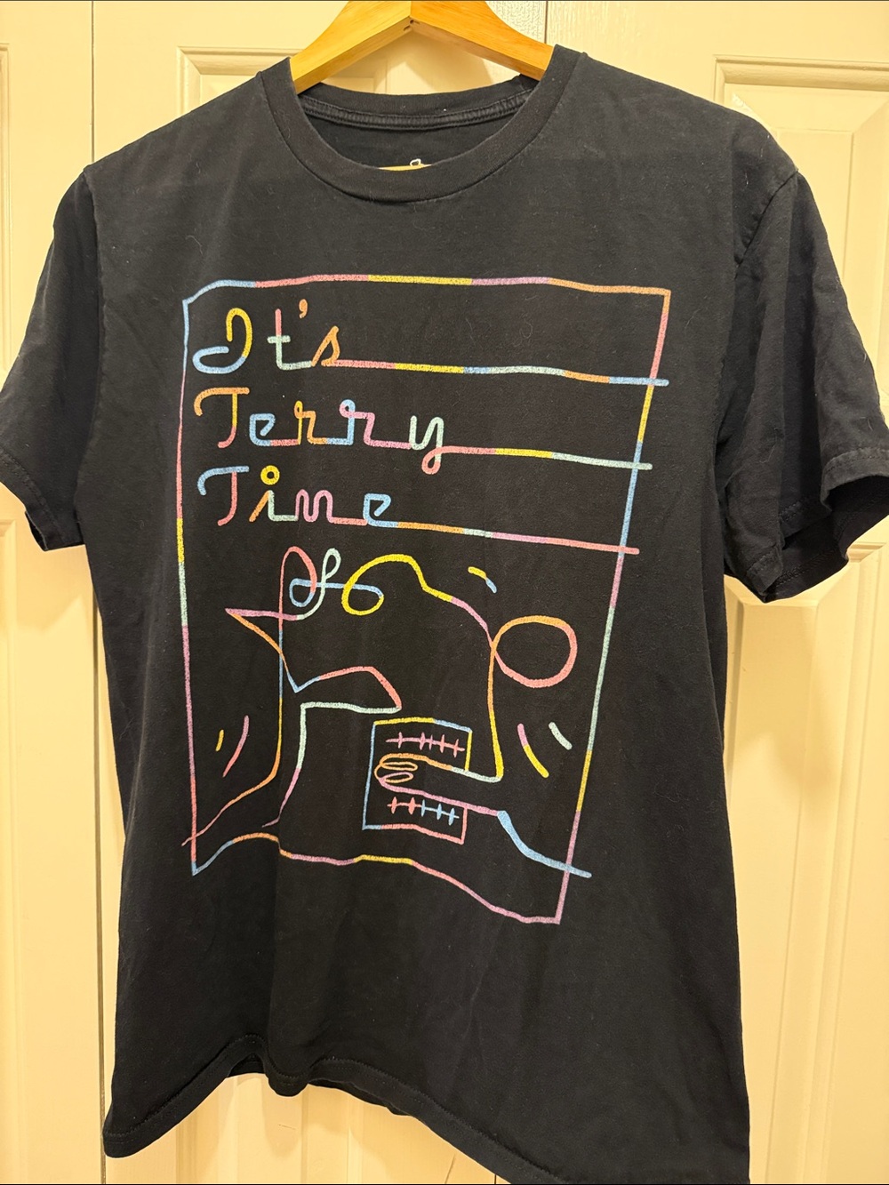 Pixar Soul Terry Black Short-Sleeve Graphic Tee with Multicolor Neon Line Art